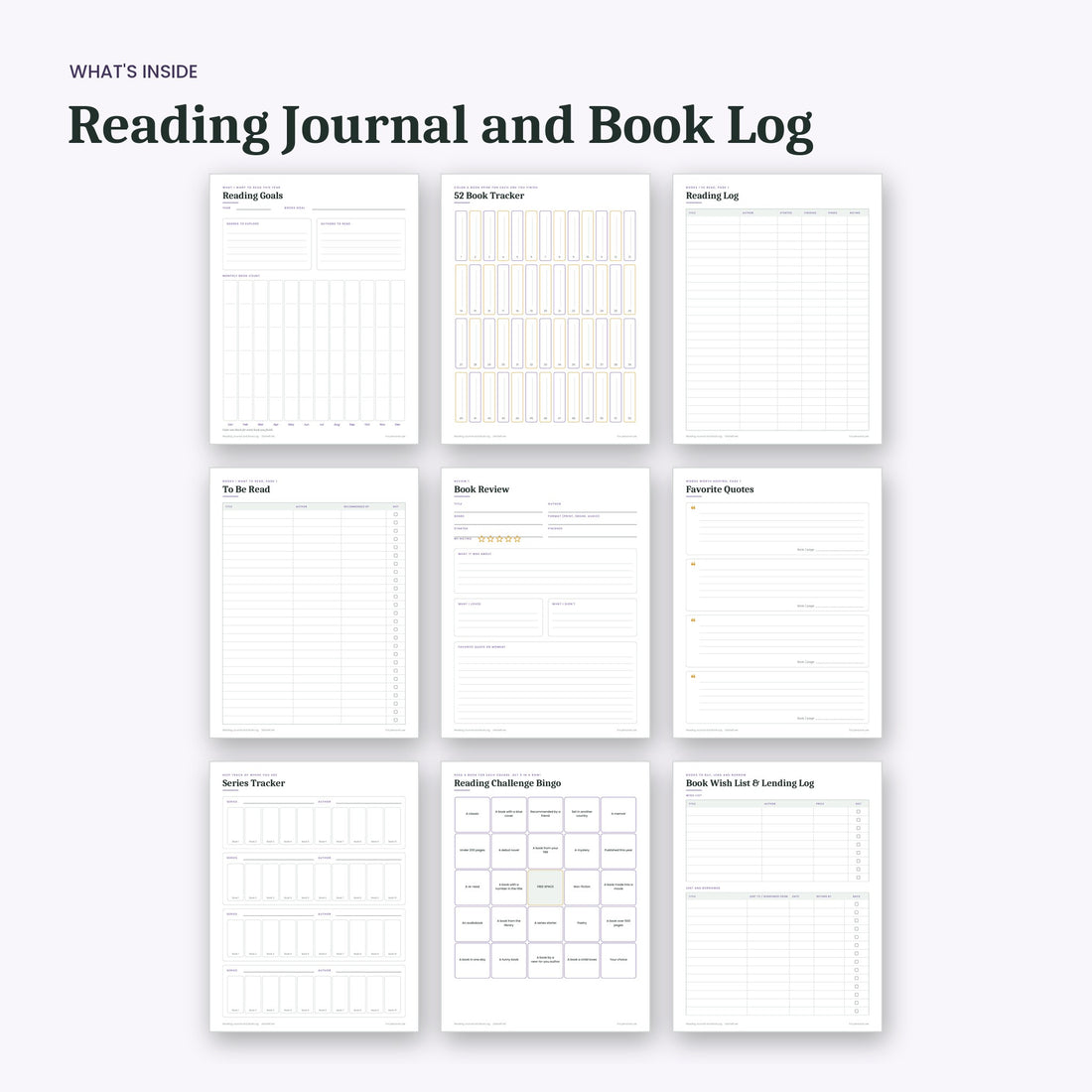 What's inside the Reading Journal and Book Log: sample pages