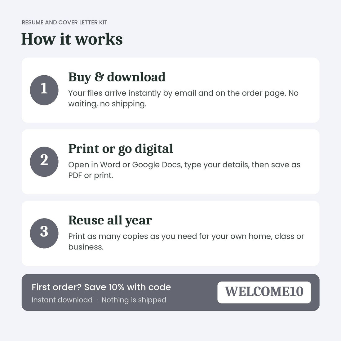 How the Resume and Cover Letter Kit instant download works