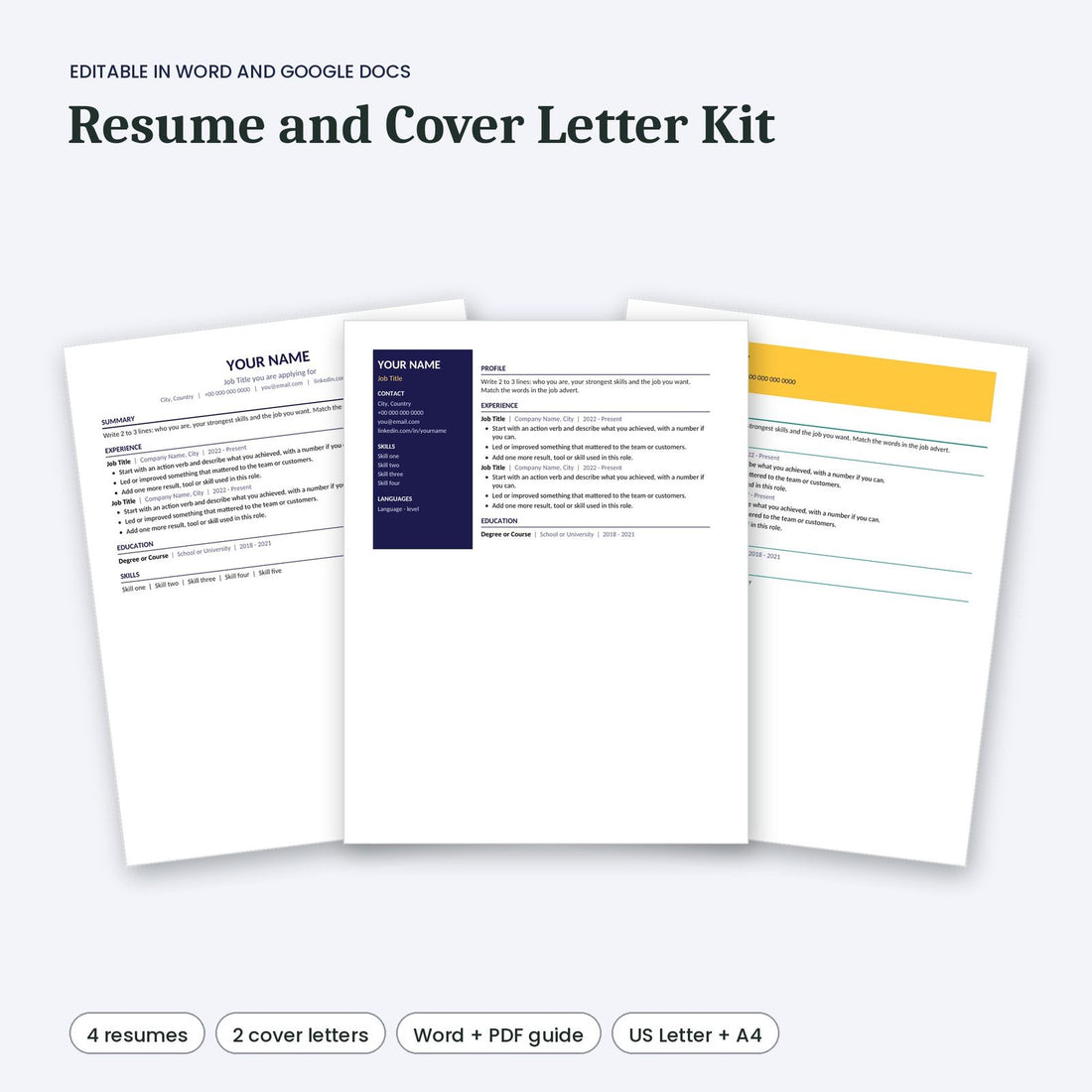 Resume and Cover Letter Kit printable pages preview