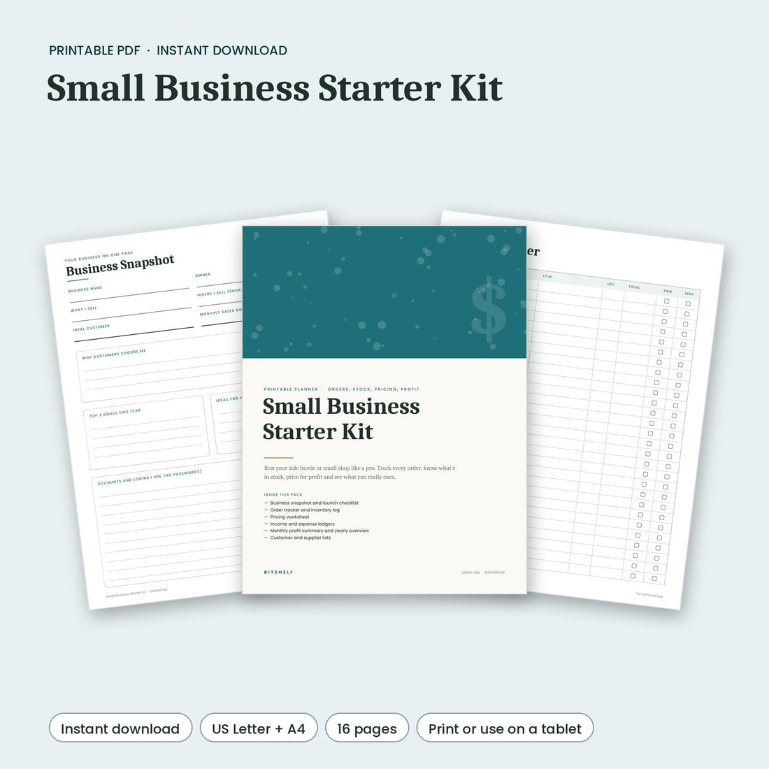 Small Business Starter Kit printable pages preview