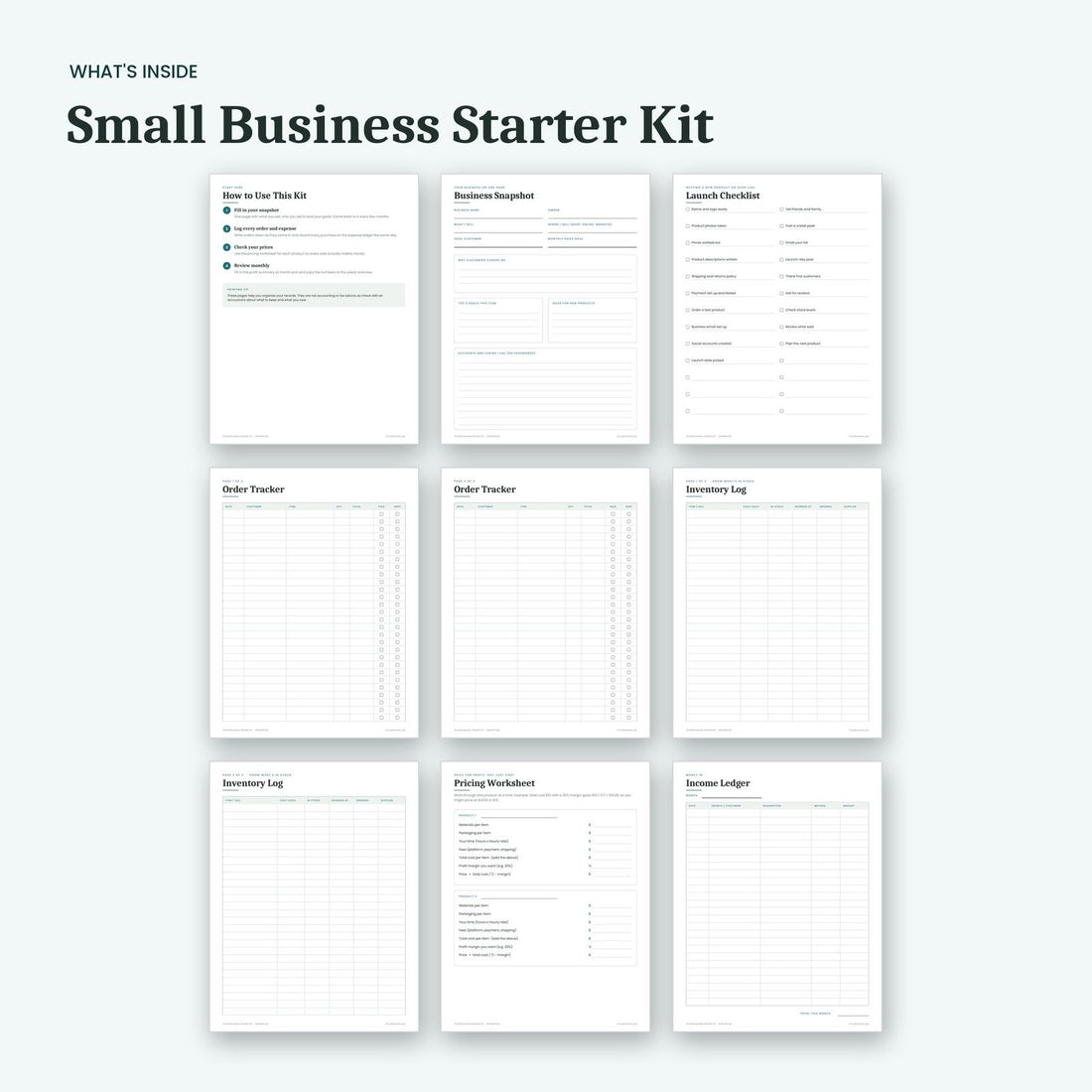 What's inside the Small Business Starter Kit: sample pages