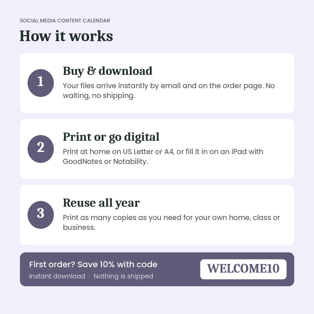 How the Social Media Content Calendar instant download works