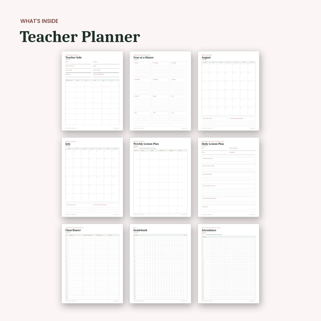Teacher Planner printable pages preview