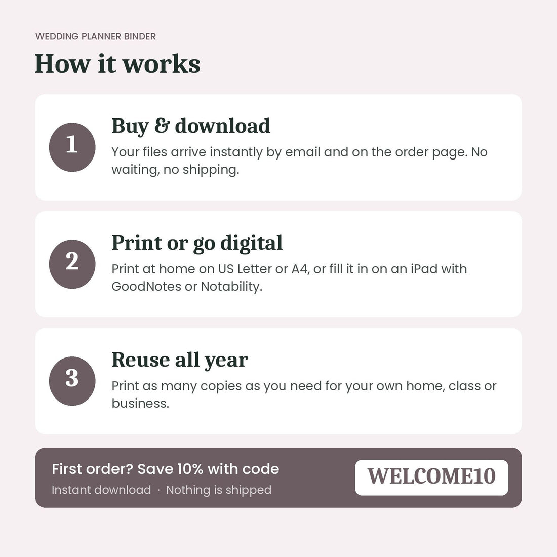 How the Wedding Planner Binder instant download works