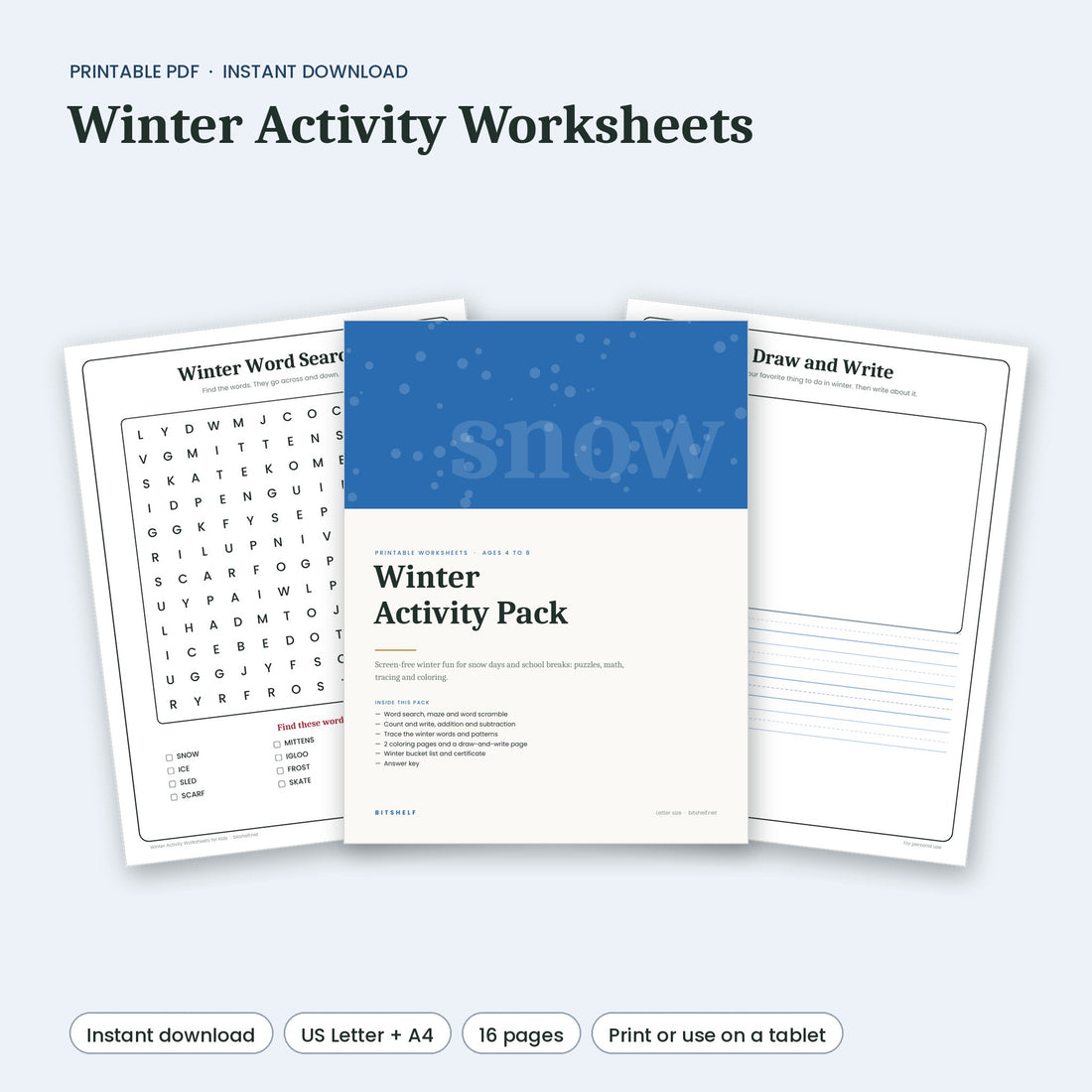 Winter Activity Worksheets for Kids printable preview