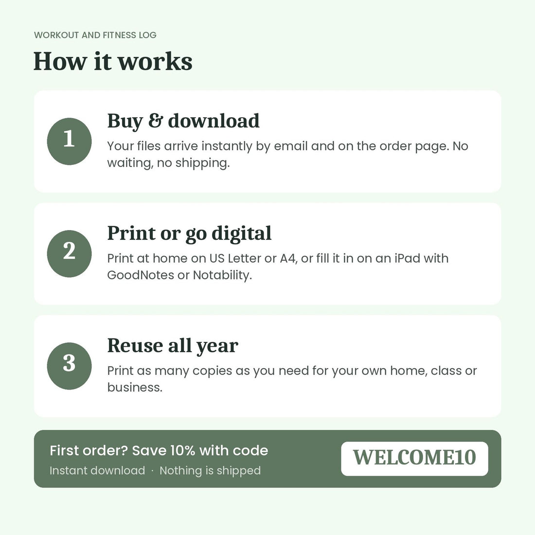 How the Workout and Fitness Log instant download works